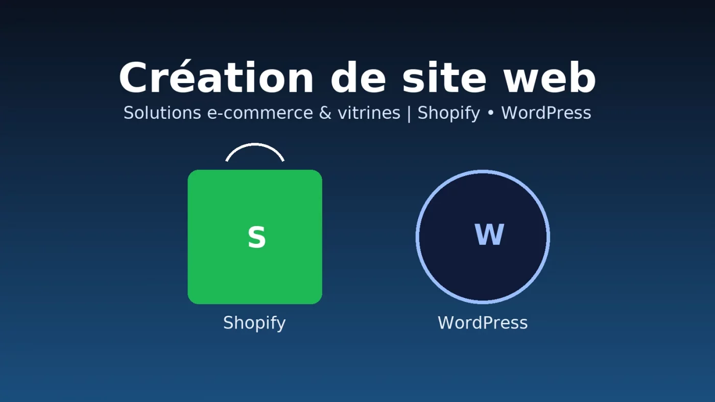 Vitrine & e-commerce: nous concevons des sites rapides, sécurisés et orientés conversion sur Shopify et WordPress (WooCommerce)